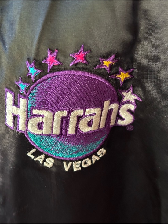 By American Other - Rare Vintage USA made Las Vegas Harrah’s Black Satin Embroidered Bomber Jacket